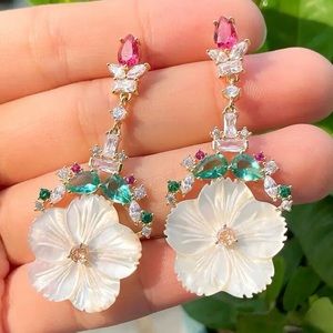 Elegant Floral Drop Earrings with Gem Accents